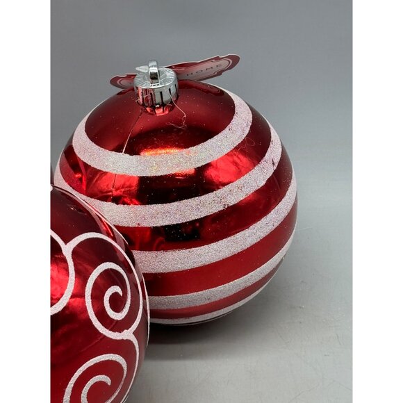 trim a home set of 3 bulbs ornaments red embellished strips swirls 5" READ NEW - Picture 5 of 6